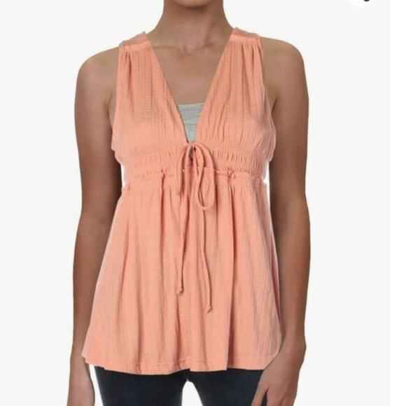 Free People  beach bound deep v-neck tie front peach tank top womans size medium - Picture 10 of 10